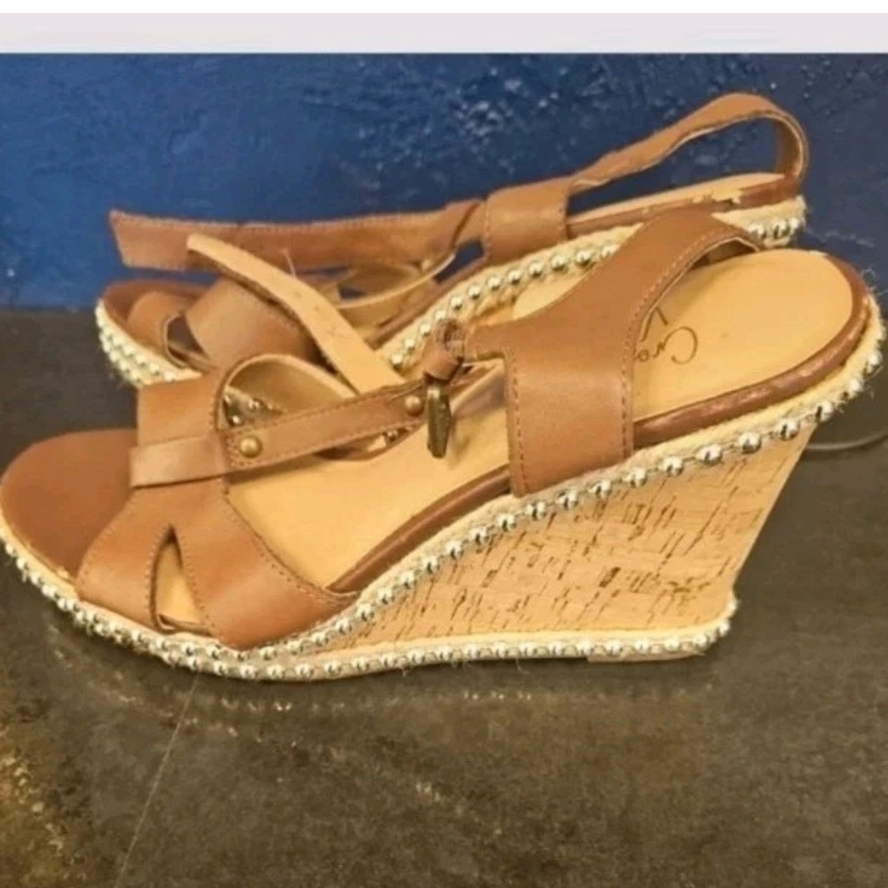 Crown Vintage Brown Wedge Sandals with Ankle Strap